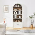 thumbnail image 6 of 5 Tiers Farmhouse Arch Bookshelf with Lockable Drawers,70”Tall Bookshelf with Adjustable File Cabinet,Vintage Arch Bookcase for Home Office (White), 6 of 7