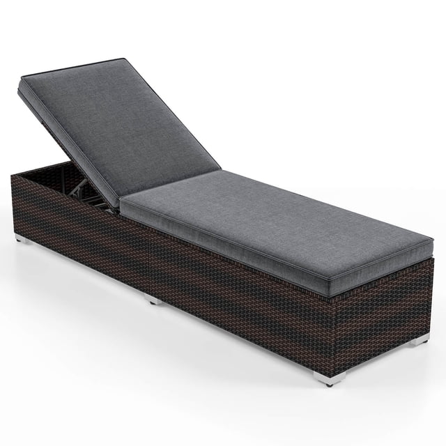 Gymax Chaise Longue d'Extérieur avec Coussin de Siège Long, Cadre en Métal Robuste