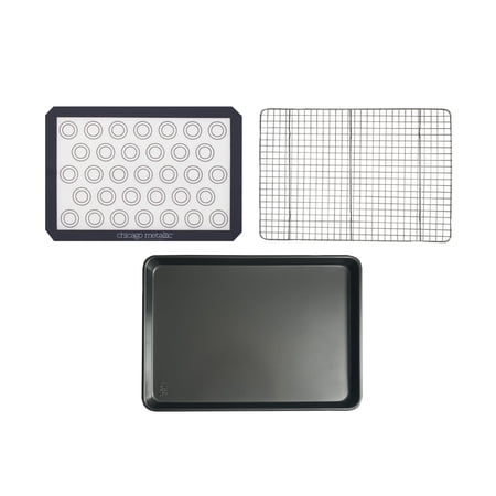 Chicago Metallic Professional 3-piece Non-stick Large Jelly Roll Pan  Silicone Mat and Cooling Rack Set