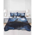 thumbnail image 2 of Quilts Full Size Bedding Set, Aesthetic Lions Lightweight Quilted Comforter, Black Mountains Moon Night Blue Ombre Soft Reversible Bedspread Coverlet with Pillow Covers for All Season, 78" x 90", 2 of 7
