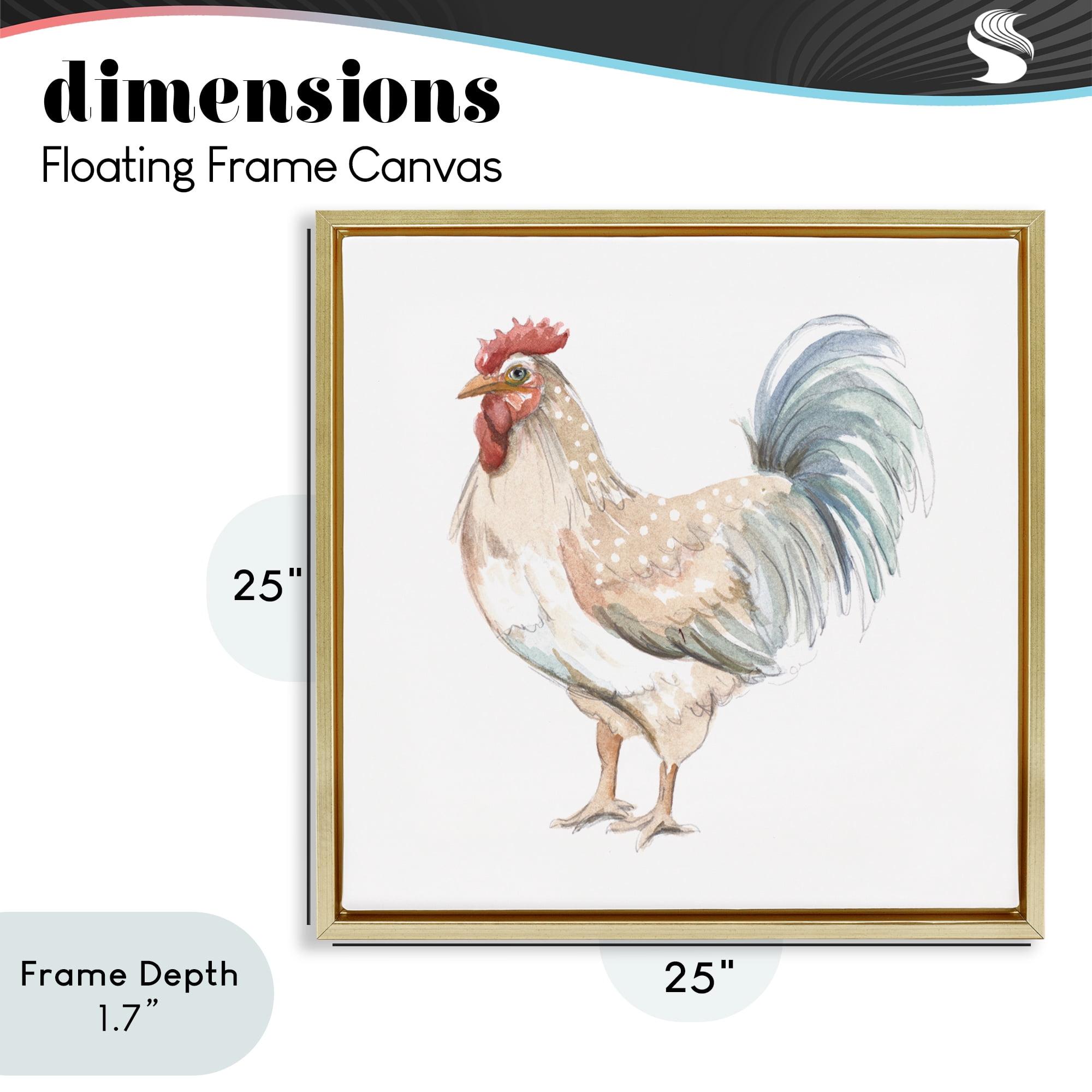 Stupell Industries Watercolor Rooster Sketch Gold Framed Floater Canvas Wall Art, design by Patricia Pinto