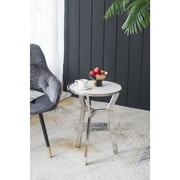 A&B Home Side Table with Marble Top - 17.5Dia. x 23.5H - Silver/White