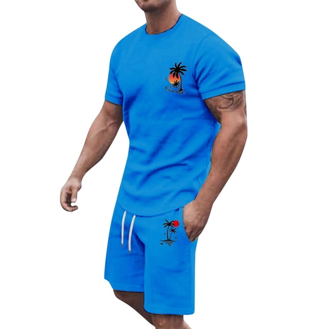 SHIXIAOO Ensemble de Sport d'Été pour Hommes Grande Taille Manches Courtes Col Rond Ensemble Décontracté Imprimé Noix de Coco pour Grands Hommes Coupe Régulière