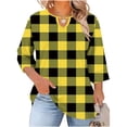 thumbnail image 3 of Fengqque Women's Plus Size 3/4 Sleeve Blouses Round Neck Chest Cutout Plaid Loose Summer Tees Yellow XL(XL), 3 of 7