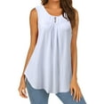 thumbnail image 2 of Tank Tops for Women Summer Ethnic Solid Button Up Pleated Crew Neck Sleeveless Shirts Trendy Tunic Camis, 2 of 6