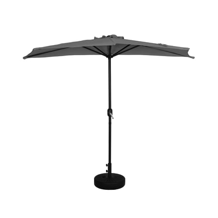 WestinTrends Lanai 9 Ft Outdoor Patio Half Umbrella with Base Include Small Grill Deck Porch Balcony Shade Umbrella with Crank 20 inch Fillable Round Base Gray