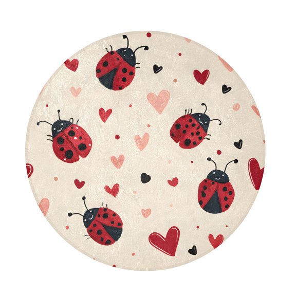 BZSMCE Scarab Heart Round Fluffy Area Rug 32.2in Non-Slip Circular Shaggy Rug