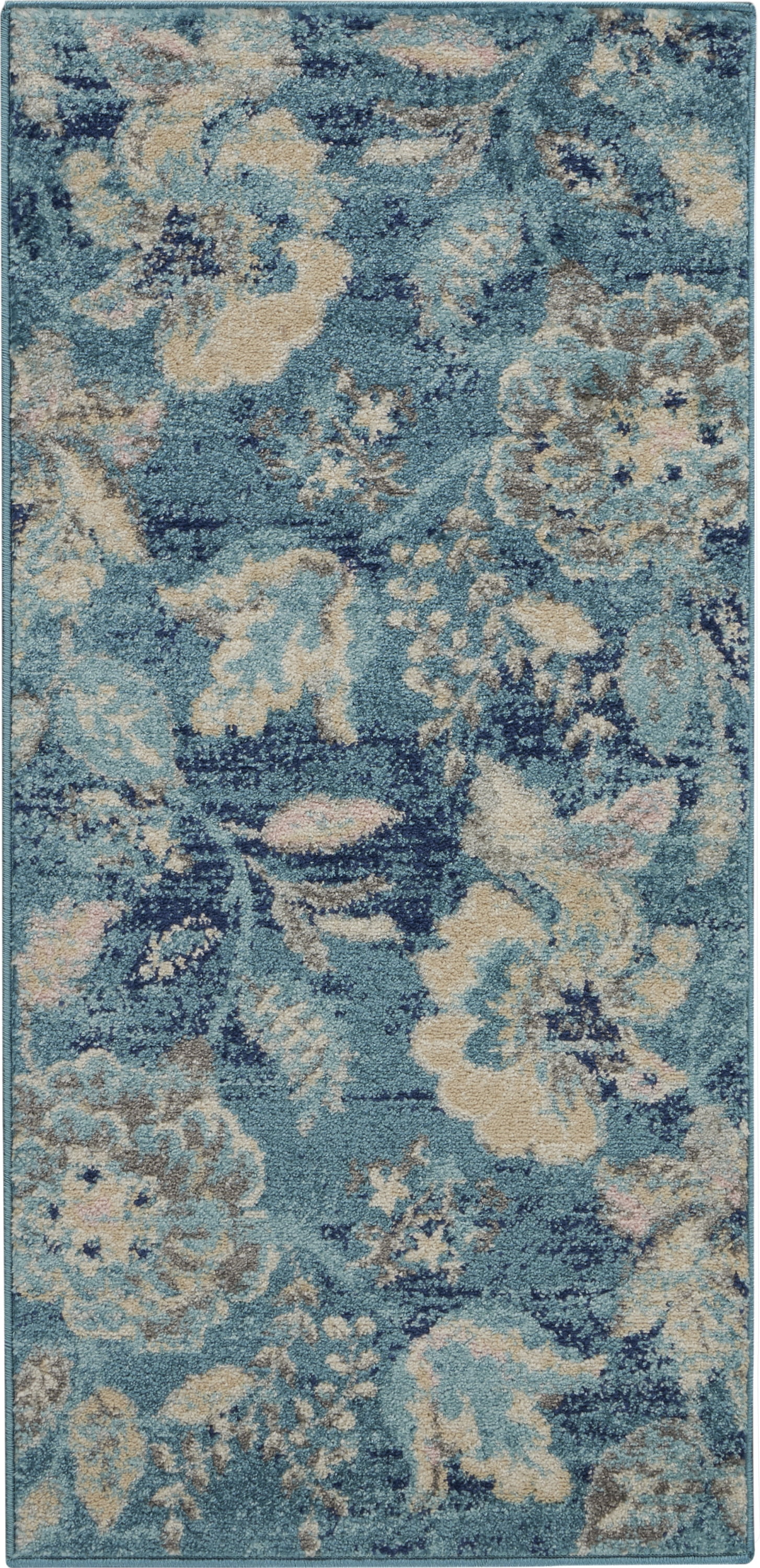 Serene Modern Floral Turquoise 2' x 4' Area Rug, (2' x 4')