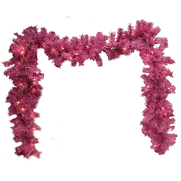 9' x 10&quot; Pre-Lit Pink Cedar Pine Artificial Christmas Garland - Clear