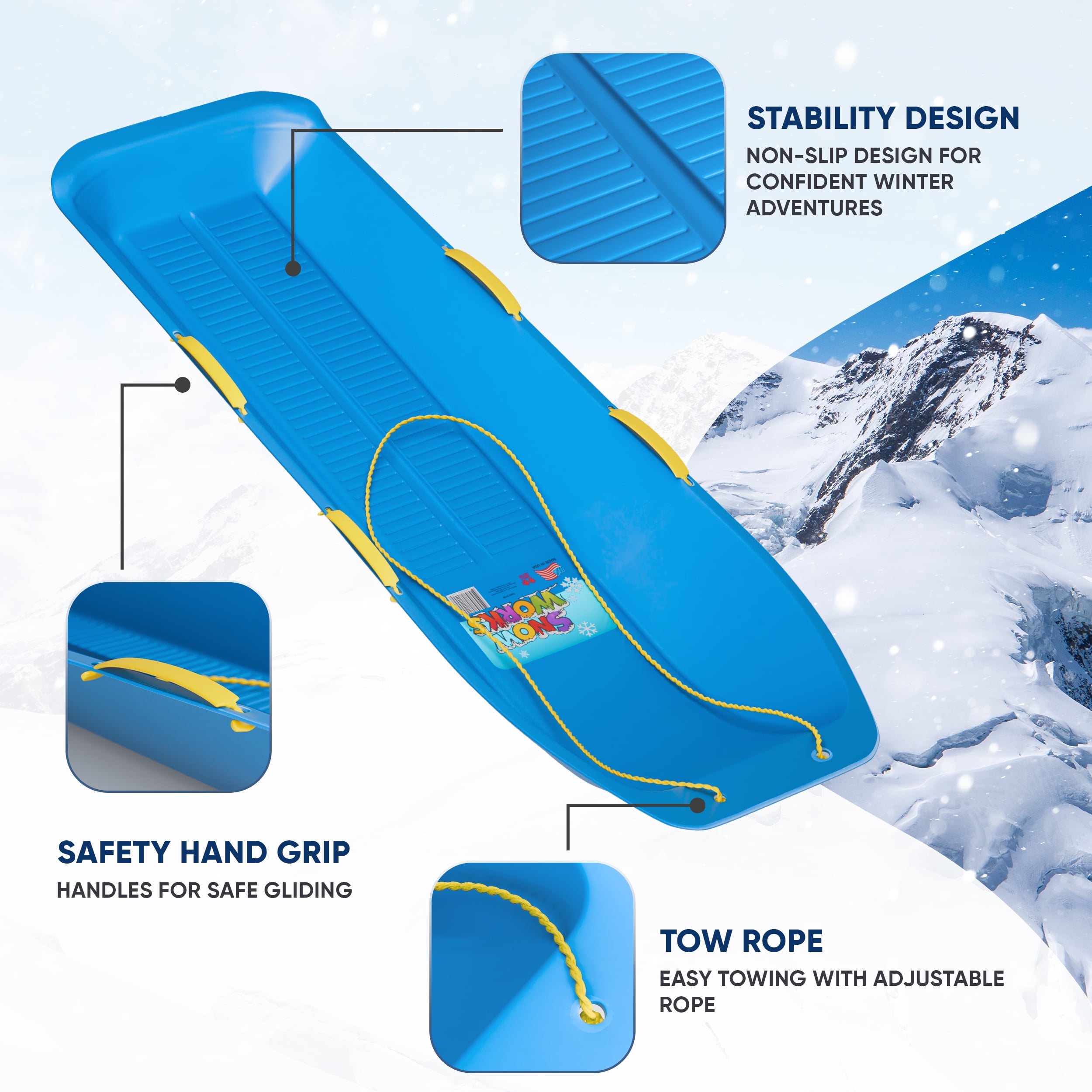 Snow Works LIFETIME 47.5" High-Density Toboggan Snow Sled for Kids and Adults (Blue, 1 Pack)