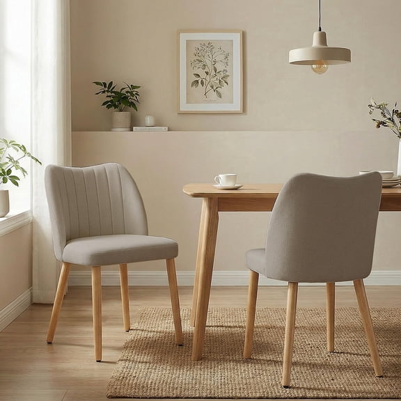 Dining Chairs Set of 2 Modern Linen Fabric with Ergonomic Backrest, Comfortable Seat Sturdy Wood Legs Nordic Style for Kitchen Dining Room