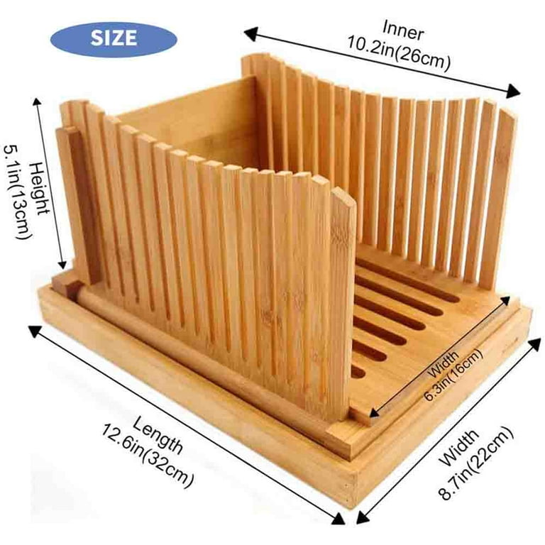 ANHAN RNAB077TK2H2B bambusi bread slicer cutting guide with knife - organic bamboo  bread cutter for homemade bread, loaf cakes, bagels - foldable a