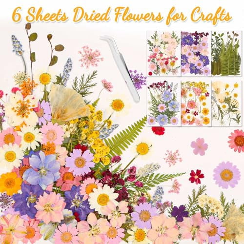 124 Pcs Natural Dried Pressed Flowers and Leaves Bulk for Epoxy Resin Crafts, Jewelry Making, Candle Soap, Scrapbooking, Bookmark and Nail Art Decorations