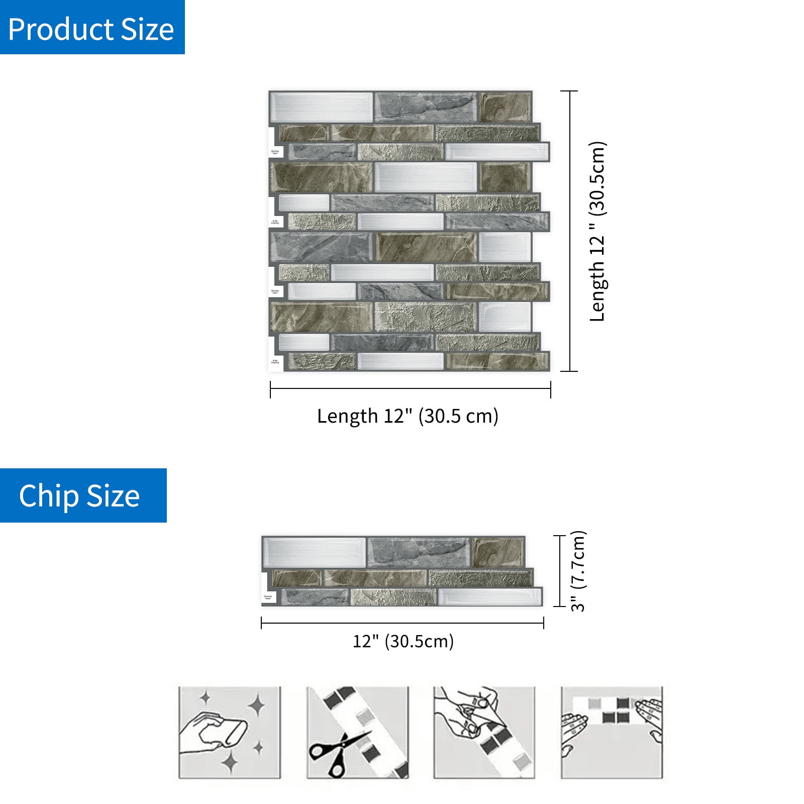 DEWOO Peel and Stick on Self Adhesive Backsplash Wall Marble Tiles Stickers 3D for Kitchen Bathroom,Gray Brown (10-Sheet, 12"×12")