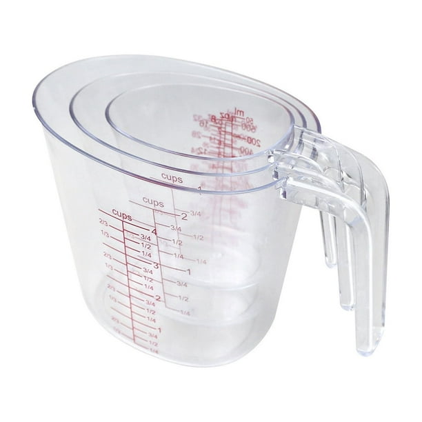 Juego de 3 tazas medidoras transparentes y gruesas con asas para cocina, juego combinado de 200 ml, 500 ml y 1000 ml, escala transparente, herramienta para mezclar y cocinar líquidos.