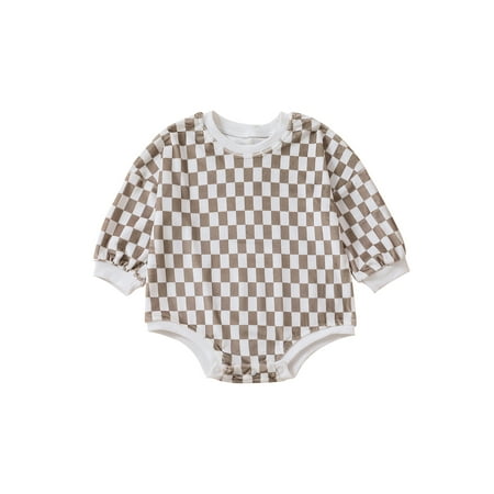 

Infant Baby Checkerboard Print Long Sleeve Crew Neck Snap Romper