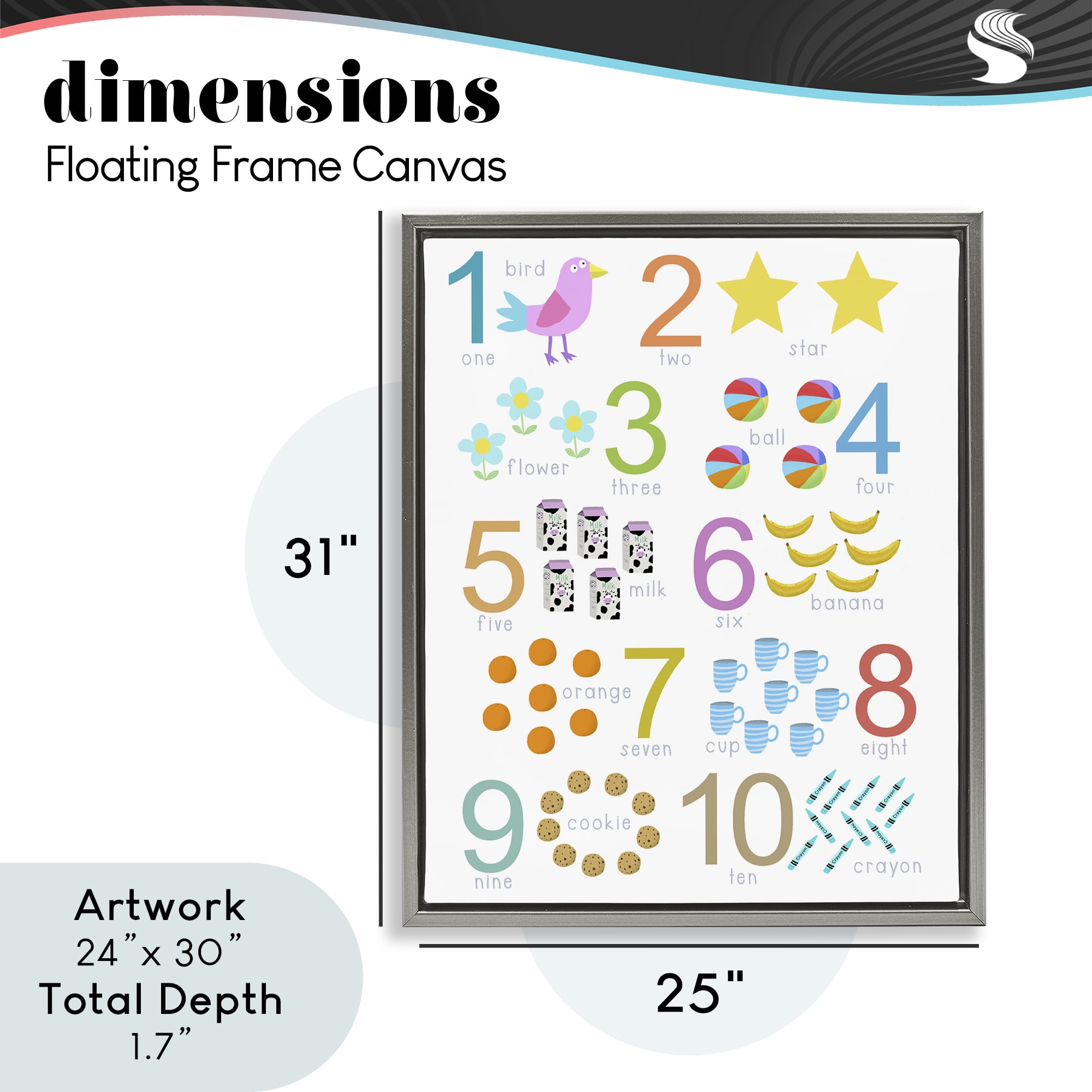 Fun Learning To Count Gray Framed Floater Canvas Wall Art, design by Carla Daly
