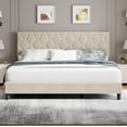thumbnail image 3 of Beige Queen Bed Frame with Upholstered Headboard,Upholstered Bed Frame, Heavy-Duty Platform with Strong Wood Slats, No Box Spring Needed/Noise Free/Easy Assembly, 3 of 6