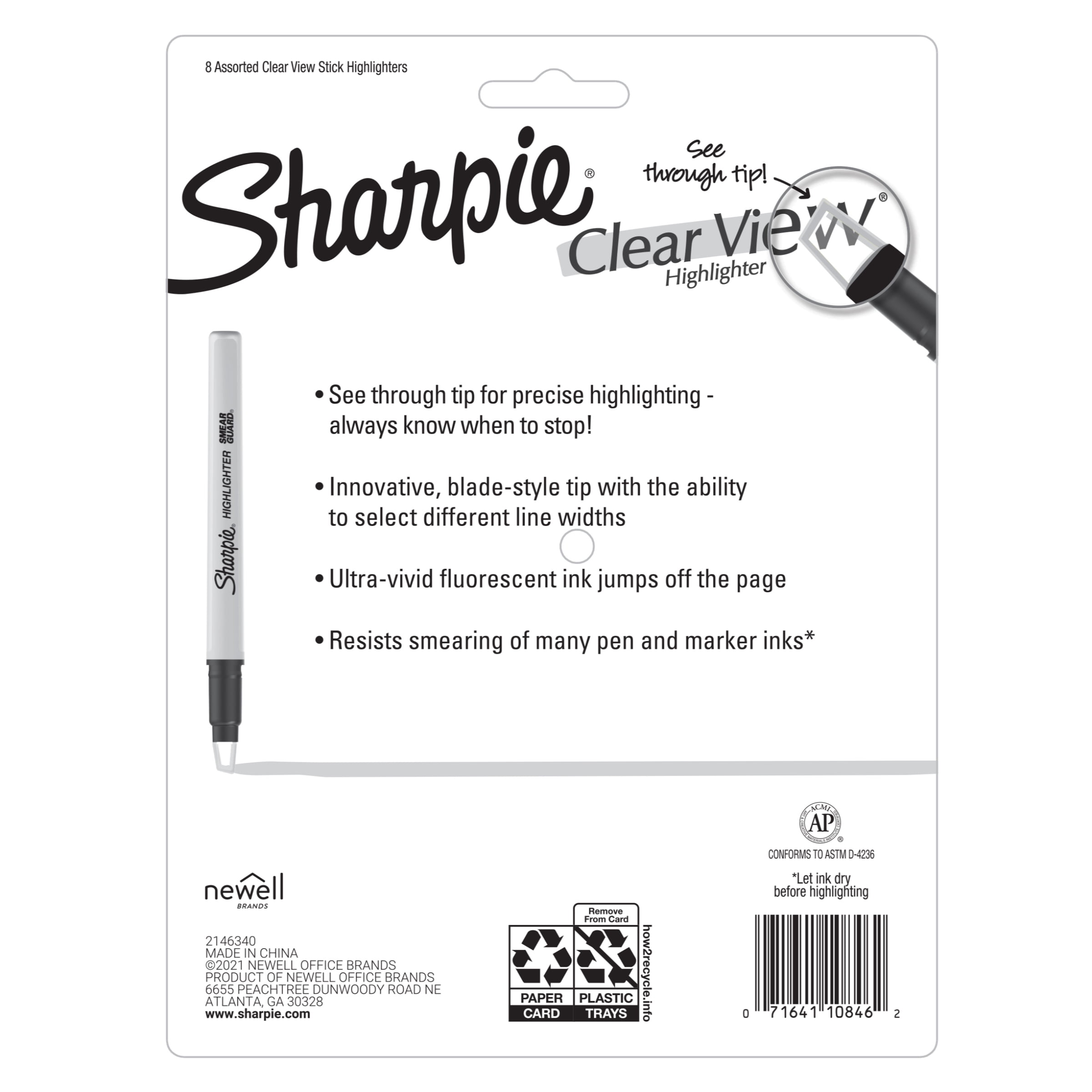 Sharpie Clear View Highlighters Chisel Tip Assorted Colors 3Pack