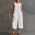 thumbnail image 2 of HBGVBA Women Summer Casual Jumpsuits,Solid Color Round Neck Sleeveless Breasted Cargo Jumpsuit with 3/4 Length Pant, 2 of 5