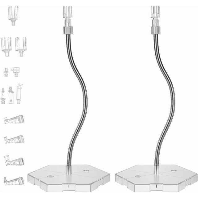 2 Sets Adjustable Snake Bones Action Figure Stand Clear Assembly Action Figures Display Holder with Base Plastic Model Support Stands Miniature Model Bases for HG RG SHF Figures