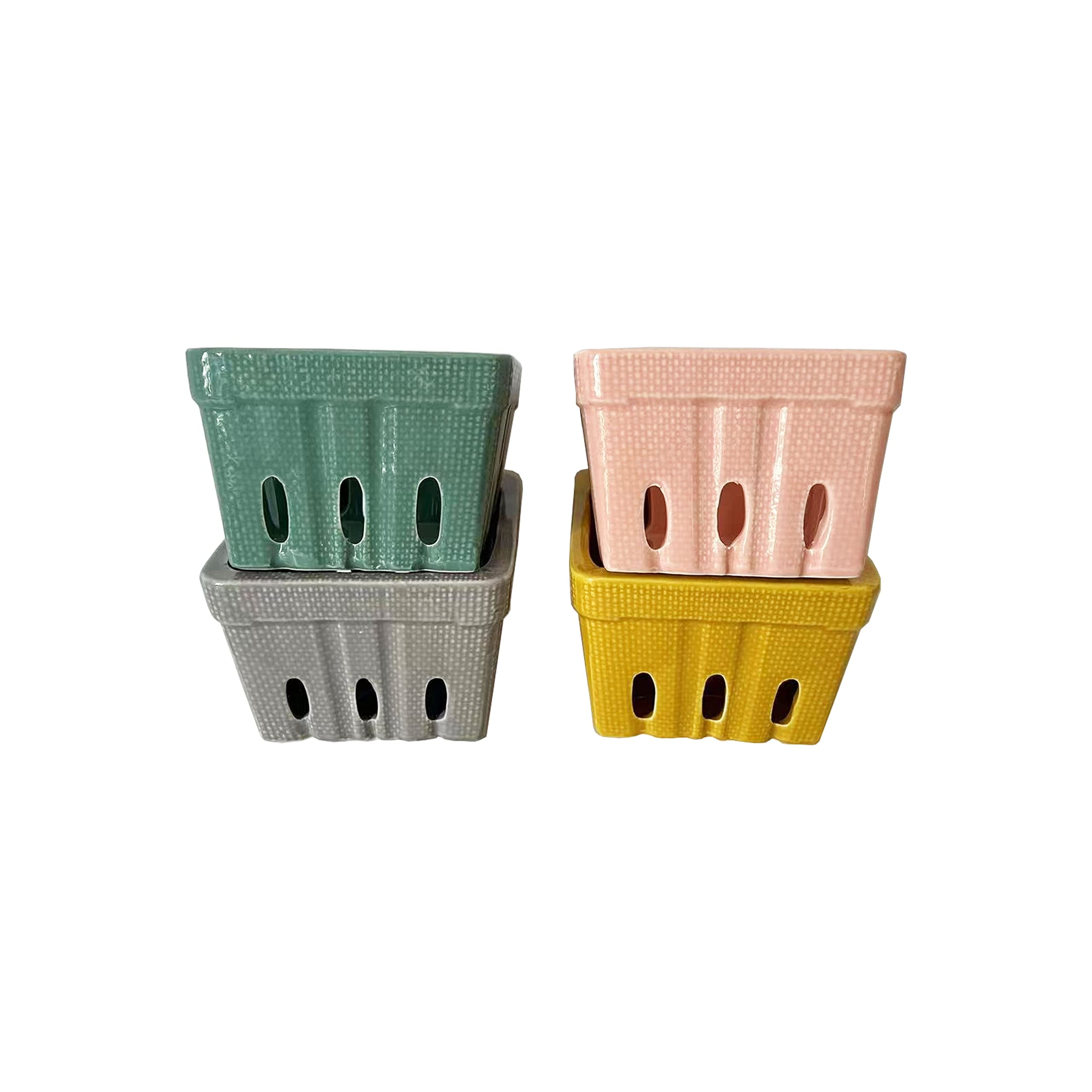 First of a Kind Stoneware Berry Baskets Set of 4 Berry Containers Bowl Multicolor 4.25