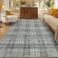 thumbnail image 3 of HIWEAVER Gray Green 3' x 5' Distressed Neutral Plaid Area Rug for Living Room Washable Non Slip Modern Checked Indoor Carpet for Bedroom Decor Low Pile Farmhouse Floor Cover, 3 of 7