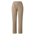 thumbnail image 4 of EDFBUYKRS Female Women Pants Casual Sweatpants for Women Petite Length Short Women Solid Linen Trouser Pant Casual Baggy Elastic Waist Trouser Wide Leg Pant with Pocket Fashion Pant Xxxxxl, 4 of 5