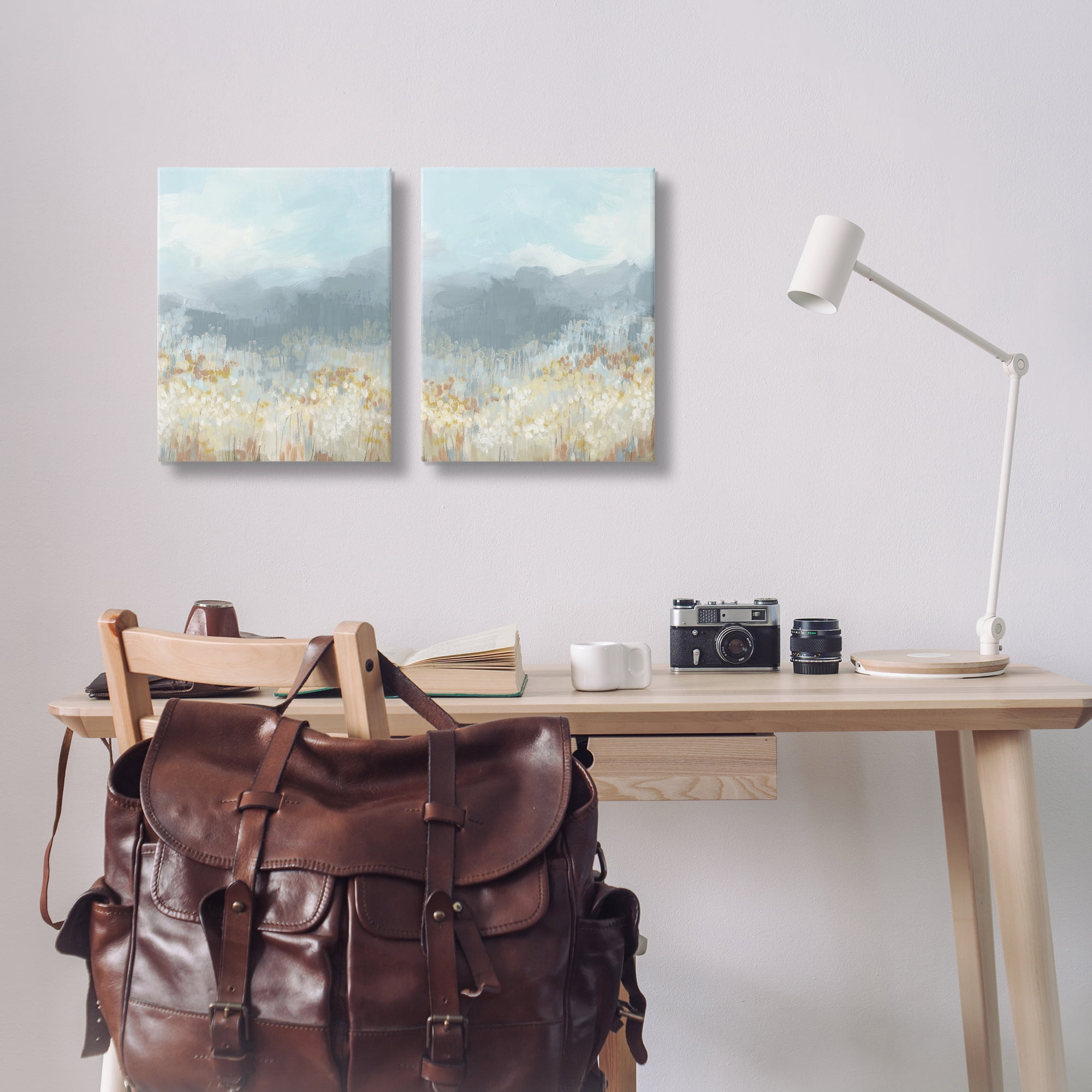 Stupell Industries White Flower Field Mountains Landscape & Nature Painting Wrapped Canvas Art Print Wall Art, 16 x 20, Set of 2