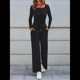 thumbnail image 4 of Conjuntos de Dos Piezas para Mujer, para Estar en Casa, para Otoño, con Suéter de Cuello Henley, Pantalones Anchos y Chándal Negro L, 4 of 8