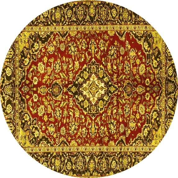 Ahgly Company Indoor Round Medallion Yellow Traditional Area Rugs, 4' Round