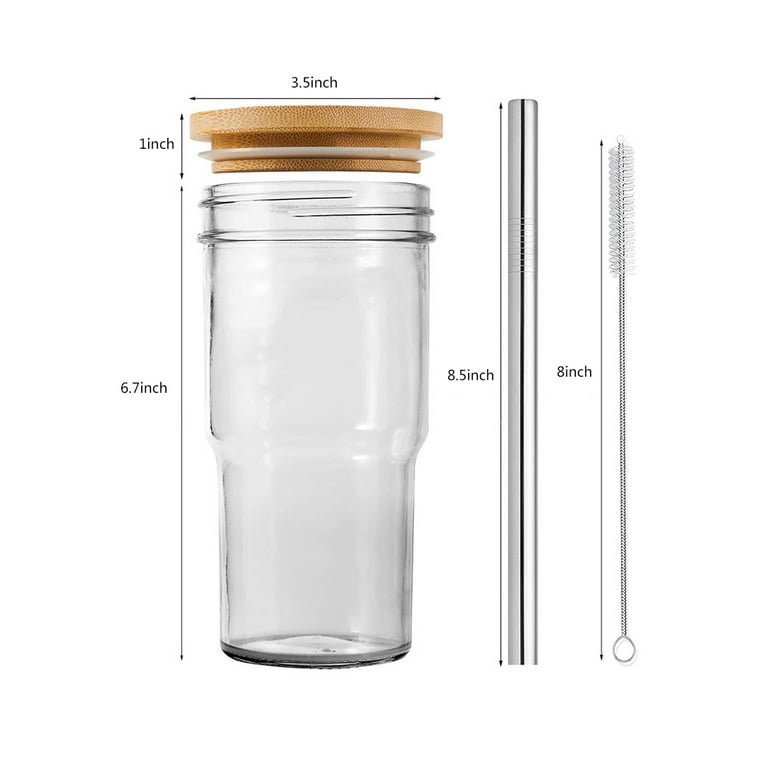 Aosijia 2 Pcs 24 OZ Glass Cups with Bamboo Lids and Stainless