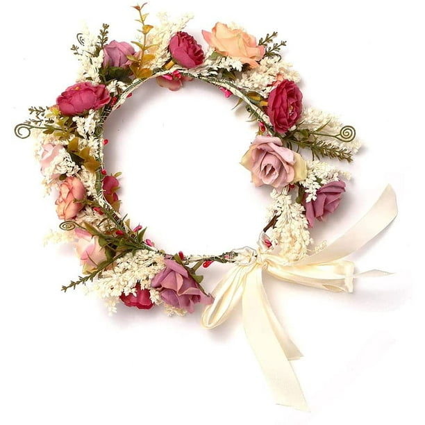 Diadema de flores Corona floral para el cabello Guirnalda Tocado con cinta Corona realista para novia Festival Boda Accesorios para el cabello Decoración Por favor Decoraciones de jardín Adornos Xemadio WLJ-3113