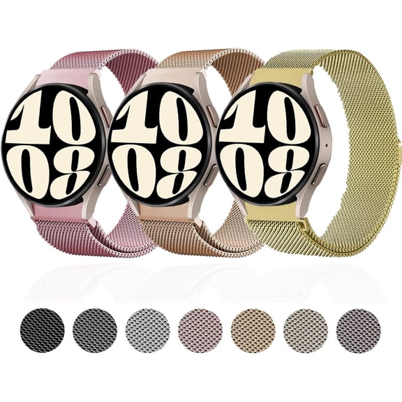 KOMI for Samsung Galaxy Watch 6/5/4 Band 40mm 44mm/Galaxy Watch 6 Classic Bands 47mm 43mm/4 Classic 46mm 42mm Women/Men,Mesh Magnetic Loop Strap,Galaxy Watch 5 pro Band 45mm,No Gap Metal Correa, 3Pack