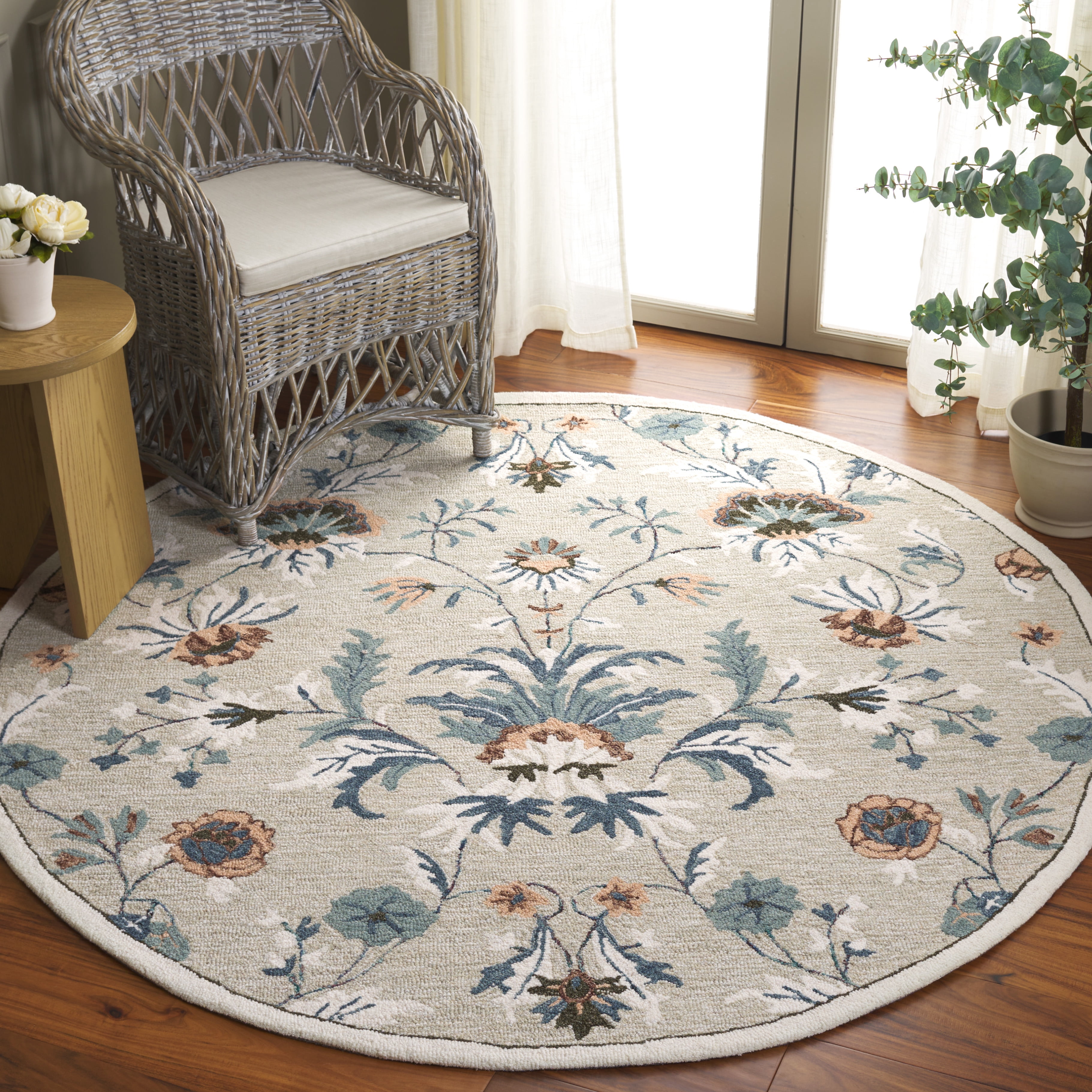 SAFAVIEH Blossom Wardell Floral Area Rug, Sage/Blue, 6' x 6' Round