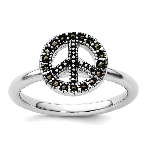 2.25mm 925 Sterling Silver Polished Stackable Marcasite Peace Sign Ring Size 9 Stackable Ring for Women
