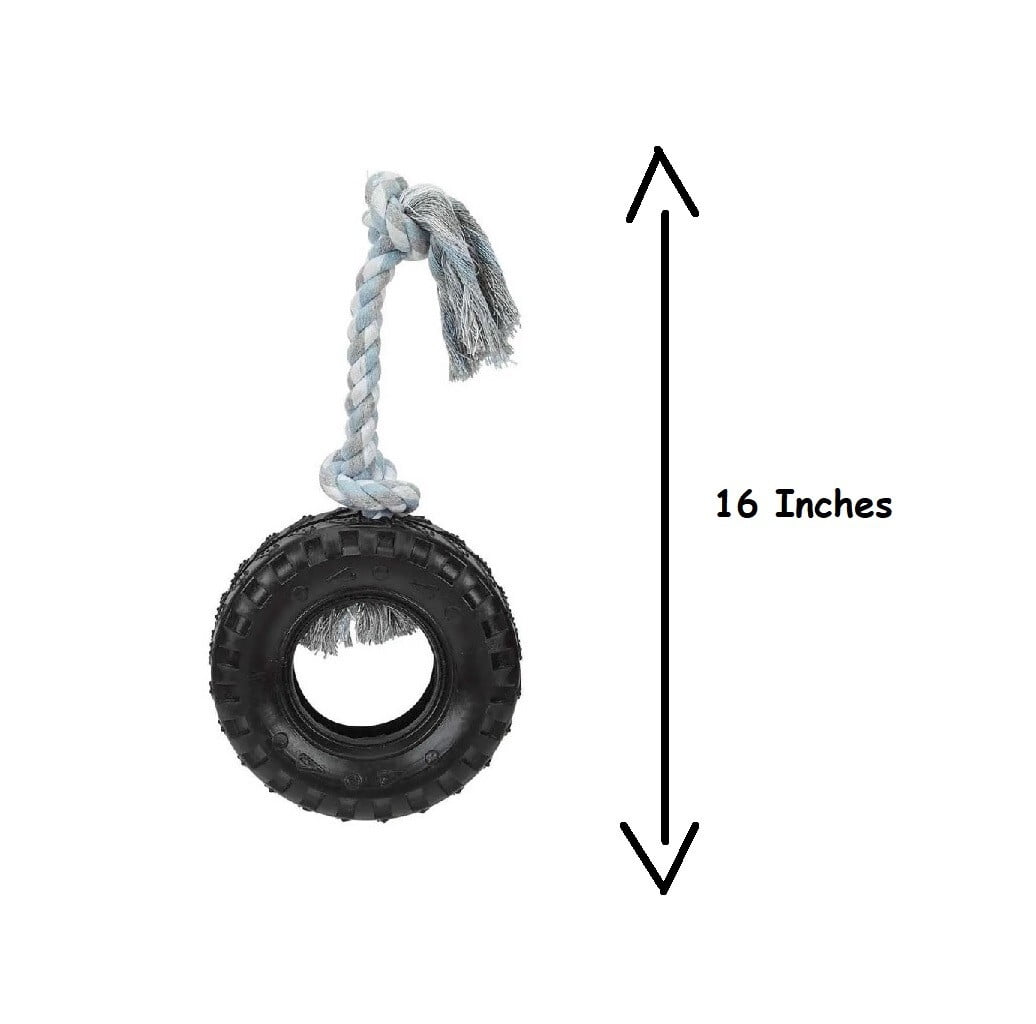 Mighty Tire Dog Toy 16" Rope Tough Rubber Textural Gum Massaging Tug Toss Fetch (1 Toy)