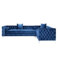 thumbnail image 3 of Inge Navy/Silver Velvet Corner Sectional Sofa - Silver Nailhead Trim, Button Tufted, Metal Y-Legs, Right Facing, 3 of 9