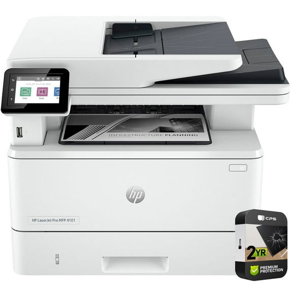 Restored Hewlett Packard 4101fdw LaserJet Pro MFP Wireless Black & White Printer with Fax Bundle with 2 YR CPS Enhanced Protection Pack (Refurbished)