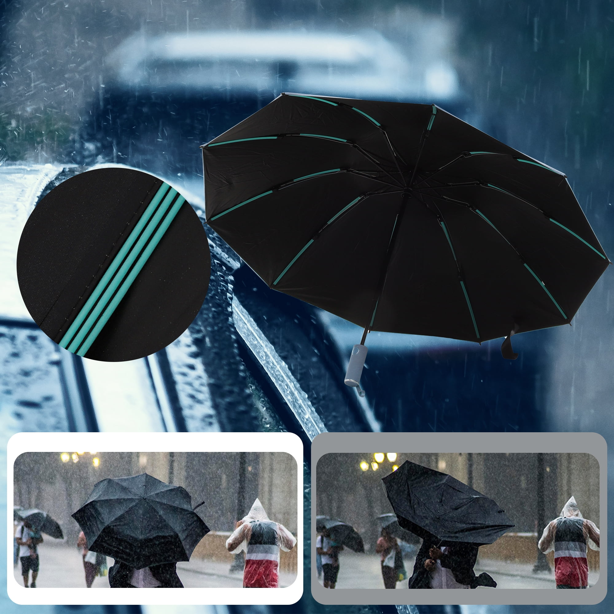 Unique Bargains Portable Windproof Folding Inverted Umbrella with Cover Blue