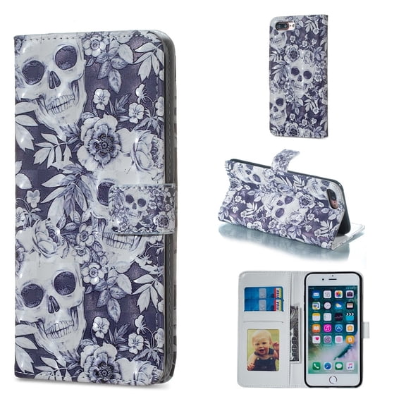 iPhone 7 Plus Case Wallet, iPhone 8 Plus Case, Allytech PU Leather Protective Cover & Credit Card Slots Pocket, Support Kickstand Slim Case for Apple iPhone 7 Plus 8 Plus (Skeleton)