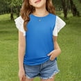 thumbnail image 2 of XXWXYD Girls Lace Trim Ruffled Sleeve T-Shirt, Round Neck Short Sleeve Summer Top with Floral Print, Cute Comfort Fit Blouse for 3-12 Years, 2 of 9