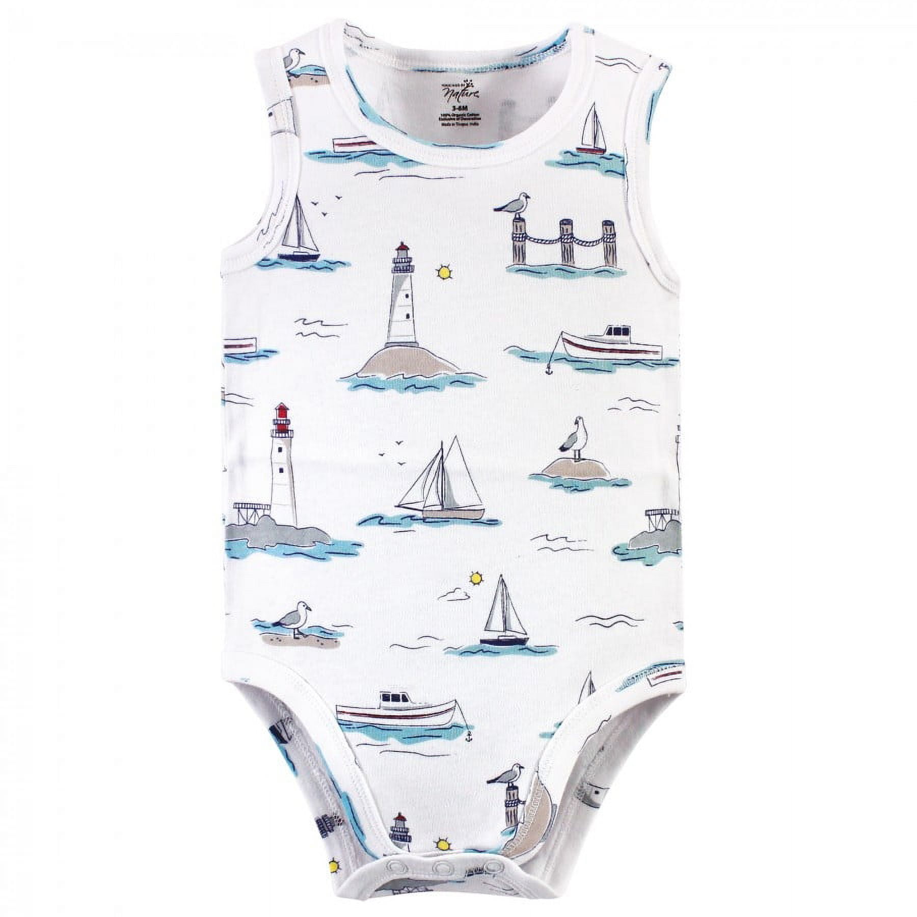 Touched by Nature Baby Boy Organic Cotton Bodysuits 5pk, Seagull, 3-6 Months