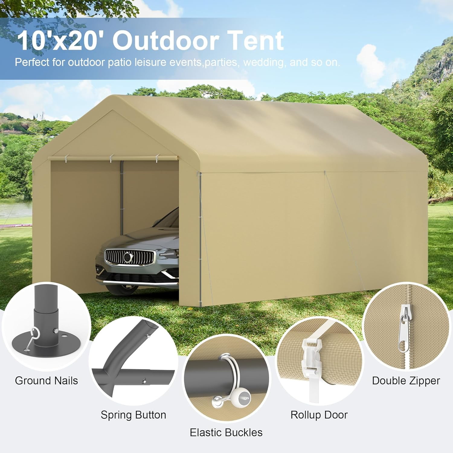 Phonjoroo Carport 10x20 Car Ports Heavy Duty Carports Portable Garage Car Canopy Tent Outdoor Car Shelter