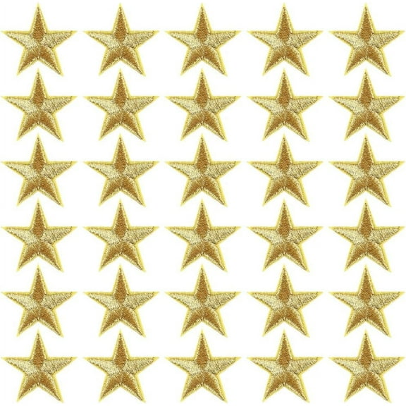 100Pcs 3CM Gold 5 Star Embroidered Patches Small Pentagram Iron on Patches Mini Solid Celestial Stars Sew on Repair Applique Patch Bulk