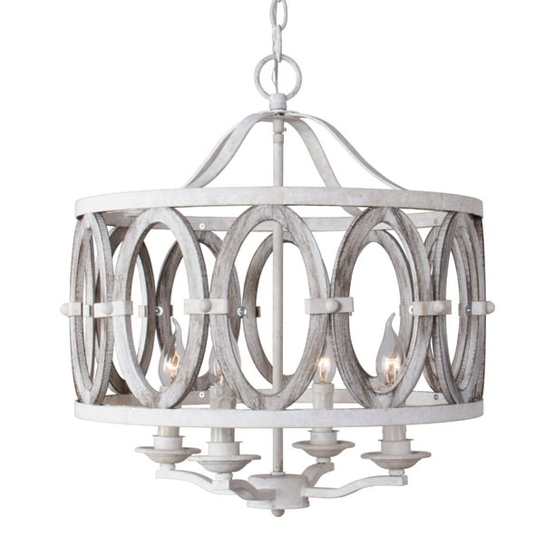 Rustic Chandelier Lights Vintage Chandelier Ceiling Light Fixture Pendant Lighting for Kitchen Dining Room, 4 Bulbs Not Included, Antique White