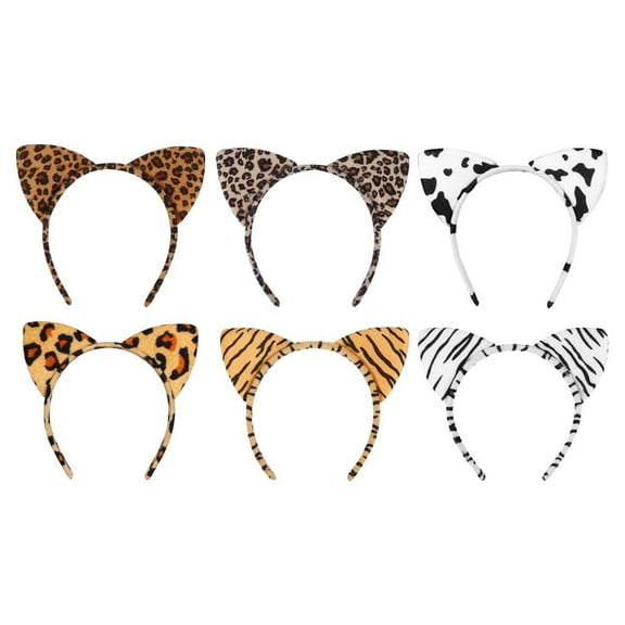 6-Piece Cat Ear Headband Plush Leopard Texture Headband Cheetah Ear Headband Cosplay Party Hair Accessories