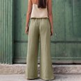 thumbnail image 2 of Lovzfmll Pants for Women, Women's Summer Solid Elastic Waist Cotton Linen Casual Wide Leg Pants Khaki L, 2 of 9