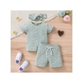 thumbnail image 2 of Franhais Girl's Three-Piece Suit, Baby Toddler Kid Girl Floral Print Ribbed Short Sleeve Tops + Elastic Waist Shorts + Headband, 2 of 9