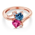 thumbnail image 3 of Gem Stone King 18K Rose Gold Plated Silver Persian Blue Moissanite Pink Created Sapphire Ring for Women (1.63 Cttw, Heart Shape 6MM, Gemstone Birthstone, Size 5), 3 of 6